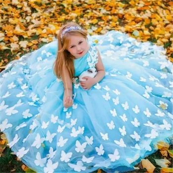 Kelebekler Çiçek Kız Elbise ile Kız Pageant Elbise