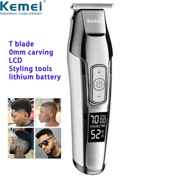 Kemei Saç Kesme Berber Profesyonel lcd ekran 0mm Kel Kafalı Sakal Saç Düzeltici Erkekler için DIY Kesici Elektrikli Saç Kesimi Makinesi