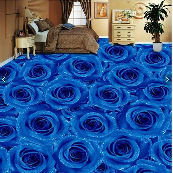 Kendinden yapışkanlı zemin boyama kahve dükkanı bar misafir odası banyo oturma odası yatak odası özelleştirilebilir mavi gül oturma duvar