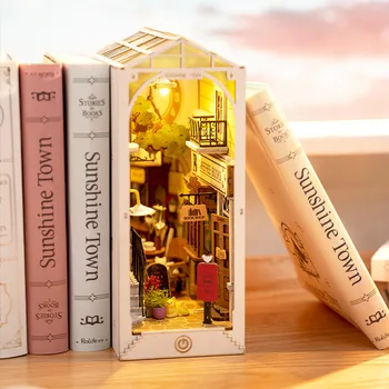 Kitap Dıy Dollhouse Mobilya 4 Çeşit Booknook Bookends model seti İle led ışık Kitaplık Eklemek Dekor yılbaşı Hediyeleri