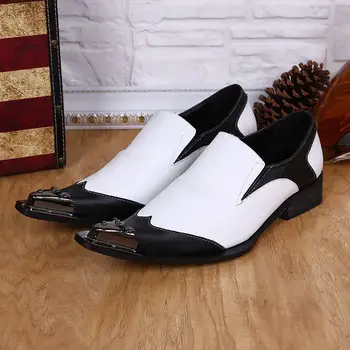 Klasik Erkek Mokasen İtalyan Ayakkabı Üzerinde Kayma Patent deri makosenler Siyah Beyaz Elbise Ayakkabı Erkekler İçin Çelik Ayak Sigara Terlik