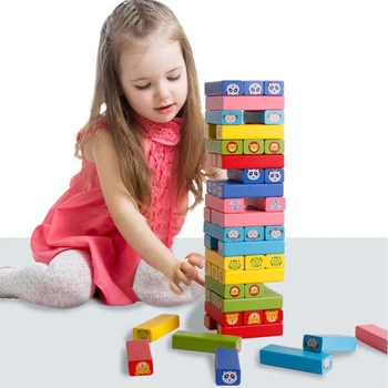 Komik Ahşap Kule Parke Domino İstifleme Yapı Taşları Oyuncak Montessori eğitici Oyun Çocuklar Çocuklar için Hediye