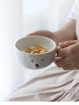 Kore Kahvaltı Kupa Tabağı Sevimli Ayı Kahve Yulaf Ezmesi yoğurt kabı Ins Süt Kupalar Drinkware Masaüstü Ev Seramik Bardak