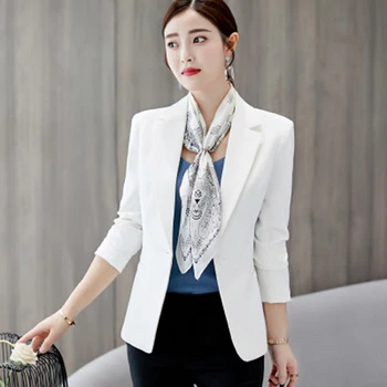 Kore Versiyonu İnce Takım Elbise blazer mujer 2021 Mizaç İnce Takım Elbise Sonbahar Moda Ofis Bayan Tek Göğüslü Katı Tam Blazers