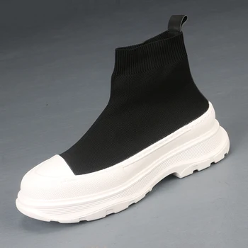 Kore versiyonu yeni yüksek rahat çok platformlu platform ayakkabılar genç erkekler sinek örgü dokuma nefes yüksek top sünger çorap