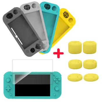 Koruyucu Yumuşak silikon kauçuk kılıf Kapak + Temperli Ekran Koruyucu + Temizleme Çantası + Kapaklar Nintendo Anahtarı NS Lite Konsolu