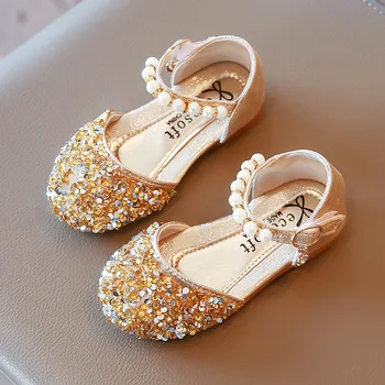 Küçük Kızlar Prenses Ayakkabı Düğün Parti Dans Performansı Taklidi Kristal Sandalet Çocuk Parlak Çocuklar deri ayakkabı