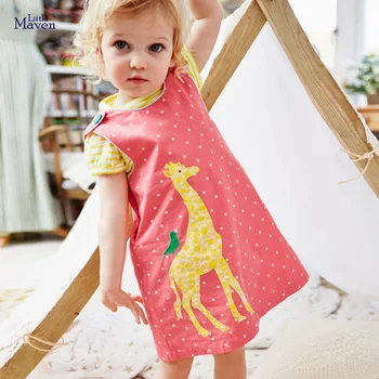 Küçük Maven Yaz Frocks Bebek Kız Giysileri Nokta Hayvan Sundress Zürafa Fil Önlük Kolsuz Elbise Çocuklar için 2-7 yıl