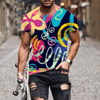 Kısa Kollu erkek Moda Streetwear T-Shirt 3D Geometrik Baskı Erkek Gotik T Shirt Gevşek Rahat Yaz Büyük Boy Üstleri 6XL Tee