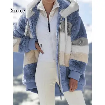 Kış kadın ceketi Moda Peluş Mücadele Fermuarlı Cebi ile Kışlık Kapşonlu Ceket Retro Gevşek Uzun Kollu kadın Üst