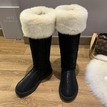 Kış Kadın Diz Yüksek Kar Botları Moda Yeni peluş ayakkabı Kadın Yuvarlak Ayak bağcıksız ayakkabı Bayanlar Chelsea Çizmeler Kadın İçin