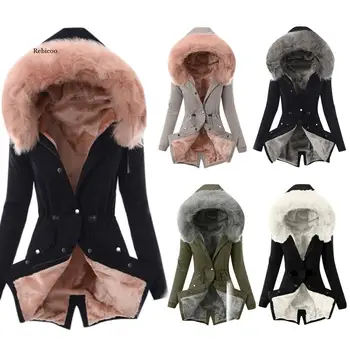 Kış Kadın sıcak tutan kaban 2022 Yeni Moda Bayanlar Kürk Astarlı Ceket Kalın Uzun Ceket Kapşonlu Palto Ceket Femme Casual Dış Giyim