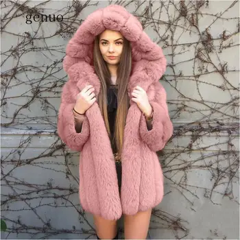 Kış Kalın Sıcak Faux Kürk Ceket Kadınlar 3X Kapşonlu Uzun Kollu Faux Kürk Ceket Lüks kışlık kürk palto Peluş sıcak tutan kaban