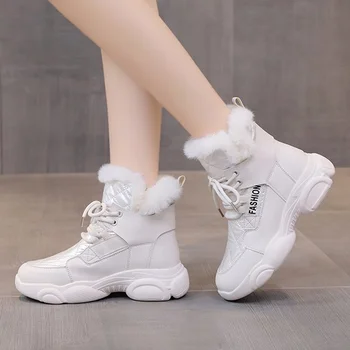 Kış Yeni Peluş Sıcak pamuklu ayakkabılar Kadın Kore Trend Yüksek top Rahat Snowboots Öğrenciler Dantel-up Çizmeler Kadın platform ayakkabılar