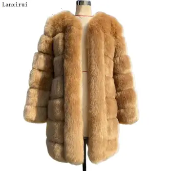 Kış Yeni Uzun Kürklü Faux Kürk Ceketler Kadın Kalın Sıcak Kabarık Faux Kürk Ceket Nedensel Parti Palto