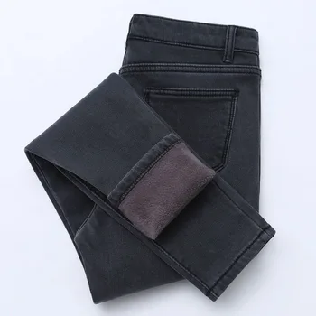 Kış Yüksek Bel Kot Kadın Kalın Sıcak Streç Sıska kalem pantolon Kadın Basit Rahat Siyah Pantolon