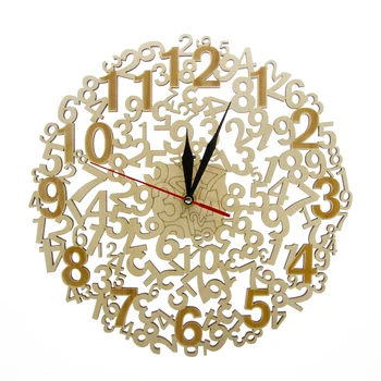 Lazer Kesim Büyük Sayılar Ahşap duvar saati Modern Rustik Timepiece Ev Dekor Sessiz Duvar Asılı Saat