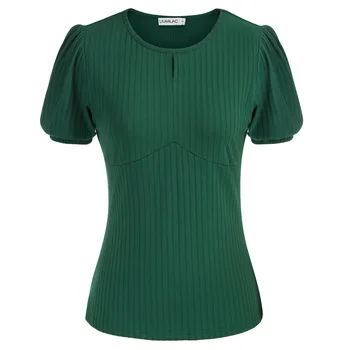 Liumilac Kadınlar Nervürlü Örme T-Shirt Düzenli Fit Kısa Kollu Ekip Boyun Tops Cut-out Tasarım Tunik Kadın Yaz Giysileri A30