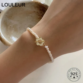 Louleur 925 Ayar Gümüş Çiçek İnci Bilezik Yüksek Kalite Zarif Altın Boncuk Zincir Bilezikler Kadınlar için Moda Güzel Takı