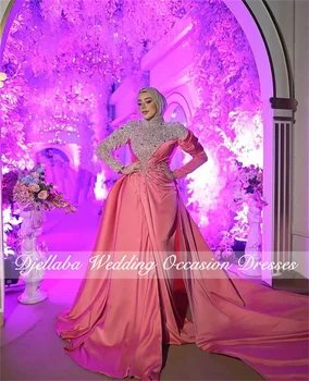Lüks Boncuk Mermaid Müslüman Abiye 2023 Uzun Kollu Düğün Parti Elbiseler Arapça Dubai Örgün Balo Abiye