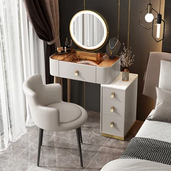 Lüks katı ahşap kayrak tuvalet masası Modern minimalist yatak odası makyaj masası küçük boyutlu depolama dolabı entegre masa