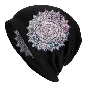 Mandala Suluboya Çiçek Kapaklar Sonbahar Kış Açık Skullies bere Unisex Yetişkin Sıcak Termal Elastik Kaput Örme Şapka