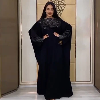 MD müslüman uzun elbise Kadınlar İçin Dubai Türk Taşlar Parlak Siyah Elbiseler Boubou Uzun Kollu parti kıyafeti Kaftan Kimono İslami Giyim