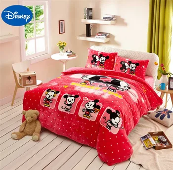 Mickey Minnie Mouse Baskı Flanel Yorgan nevresim takımı e n e n e n e n e n e n e n e n e n e Tam Kraliçe Boyutu Yatak Örtüsü kız yatak odası dekoru Sıcak Yumuşak Kış Kırmızı