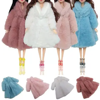Mini Elbise Kürk Peluş Ceket Uzun Kollu Yumuşak Faux Kürk Ceket Aksesuarları 30cm Kış Giysileri Kızlar E2l9
