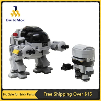 MOC Polis Robot Enforcer Yapı Taşları Seti Amerikan Bilim kurgu Karakter Mecha Brickheadz Rakamlar Tuğla Modeli DIY çocuk oyuncağı Hediye