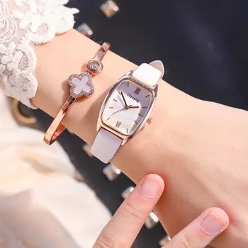 Moda Dikdörtgen Arama Marka Rahat Zarif deri kemer Saatler Moda Basit Stil Kuvars kol saati Bayanlar için