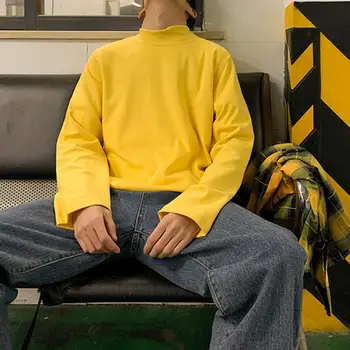 Moda Erkekler Kış Sonbahar Dip T-shirt Yarım yüksek Yaka Uzun Kollu Düz Renk Örme Kazaklar Tops Erkek Temel Giyim