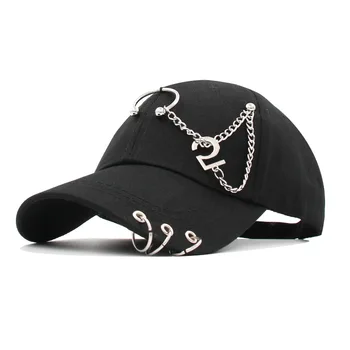Moda Hip Hop Pamuk Beyzbol Kapaklar Kore Yaratıcı piercing halkası Snapback Şapka Katı Ayarlanabilir Unisex Baba Açık Seyahat Kap