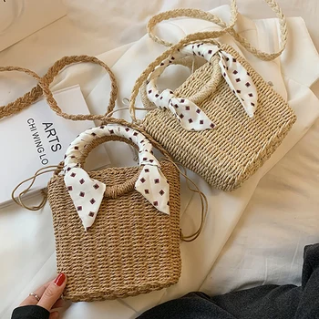 Moda ipek eşarp taşınabilir dokuma kova çanta kadın 2021 yaz yeni niş tasarım hasır çanta