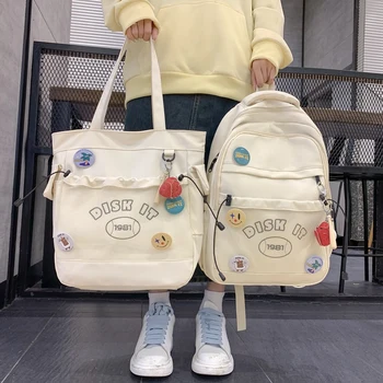 Moda Kadın Su Geçirmez Set Sırt Çantası Seyahat Öğrenci omuzdan askili çanta Kawaii Örgü Erkek Schoolbag Dize Laptop Mochila Gençler Sırt Çantası