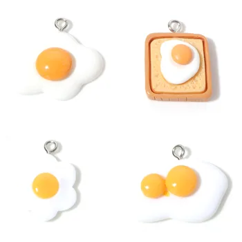 Moda Reçine Takılar Haşlanmış Yumurta Gıda Gümüş Renk Metal Kolye DIY Yapımı Küpe Kolye Kadınlar Takı Hediyeler Bulguları, 5 Adet