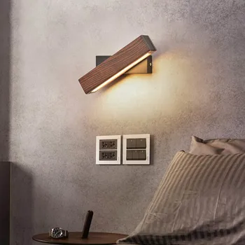 Modern İskandinav katı ahşap LED Döndürülmüş Duvar Lambası Başucu Gece Lambası Yatak Odası Oturma Odası Koridor Aplik aydınlatma armatürü Duvar duvar süsü