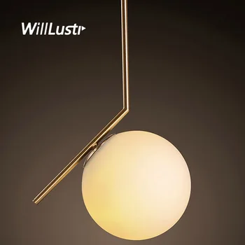 Modern lüks kolye lamba beyaz cam küre süspansiyon ışık otel ofis yemek odası altın Minimalist demir asılı aydınlatma