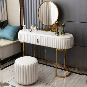 modern lüks Tuvalet Masası mermer masa çelik ayaklı konsol masa ayna ve tabure yatak odası mobilyası
