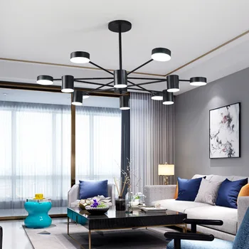 Modern Siyah Altın Değiştirilebilir LED Çok Kafa Avize Yatak Odası Yemek Oturma Odası Salonu Loft Nordic Kapalı sanat dekoru Aydınlatma
