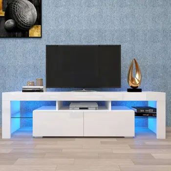 Modern TV Sehpası, Uzaktan Kumandalı Işıklı 20 Renk LED TV Sehpası, 2 Renk