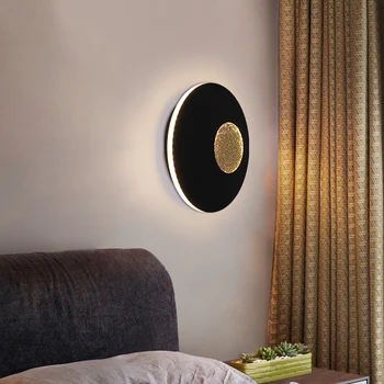 Modern Yuvarlak 23cm Siyah Beyaz Altın Dekor Metal Ve Akrilik 22W led duvar yatak odası için lamba Oturma Odası Merdiven Aplik ışık