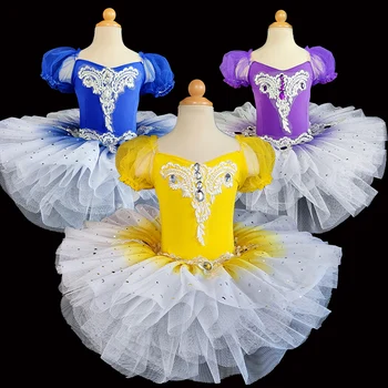 Mor Mavi Profesyonel Bale Tutu Çocuk Çiçek Bale Elbise Kız Çocuklar İçin Leotard Balerin Elbise Kadın Dans Giyim
