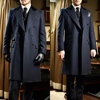 Muhteşem Kış Erkek Palto Uzun uzunlukta Tek Parça Beyefendi Yün Smokin Artı Boyutu Pamuk Yakışıklı Resmi Blazer İş