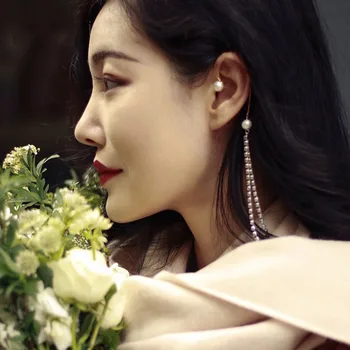 MWSONYA Moda Kore Kolye Küpe Rhinestone Uzun Zincir Saçak İnci Klip Küpe kadın Aksesuarları Düğün Parti Hediyeler
