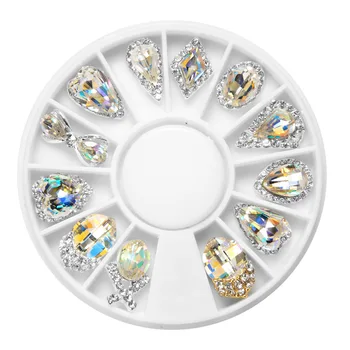 Nail Art Rhinestone Takı Disk 12 tırnak mücevheri Alaşım Özel şekilli AB Kristal Rhinestone DIY Nail Art Dekorasyon Aksesuarları