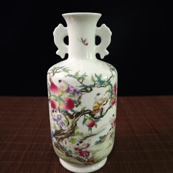 Nefis Çin Eski stil Koleksiyon Famille-gül Porselen Dokuz Güzel Çocuk Şeftali Vazo Almak