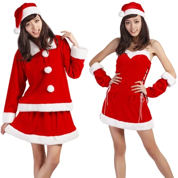 Noel Elbise Seksi Kadın Noel Pelerin Kırmızı Fantezi Elbise Şal Kış Noel Baba Şapka İle kadınlar için Parti