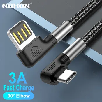 NOHON 90 Derece Dirsek Tipi C Kablo 3A Hızlı Şarj Samsung S20 S21 Xiaomi USB C Şarj Telefon Şarj Kablosu