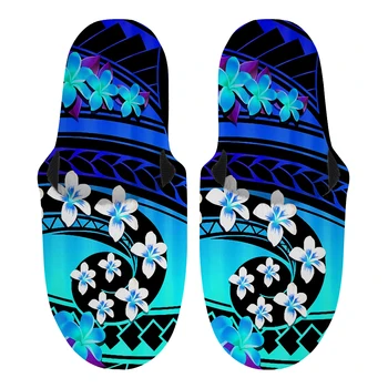 Noisydesigns Kış Erkek Hawaii Polinezya Plumeria Terlik Pamuk Yumuşak Kapalı Ayakkabı Sıcak Ev Kaymaz Yatak Odası